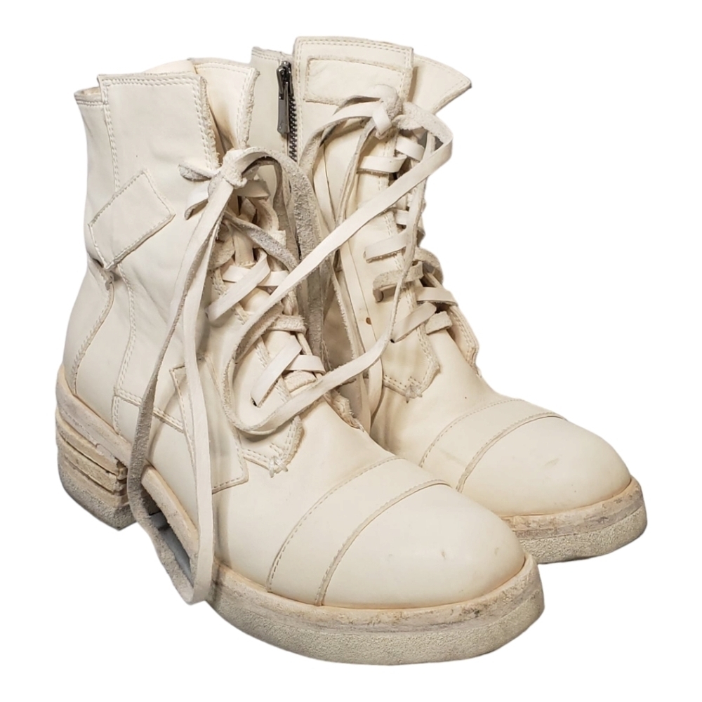 SMFK White Casual Leather Ankle Martin Boots SZ 35